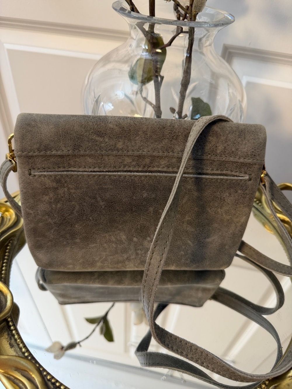 Hammitt Gray Suede Crossbody with Red Zip and Gold Hardware - Picture 3 of 11